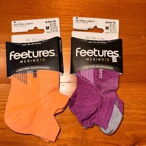 Feetures Merino10 Ultra Light No Show Socks - Orange and Purple